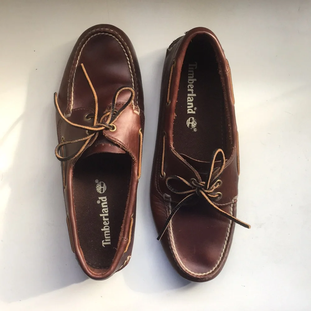 Timberland Sz 11.5M Mens Boat Shoes Brown Classic 2 Eye Laces Genuine Leather